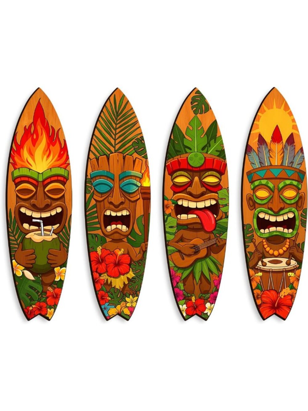 Rustic Surfboard Wall Decor Set of 4, Funny Tiki Bar Party Sign, Farmhouse Art